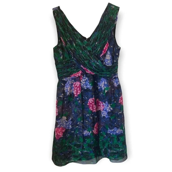 ANNA SUI Blurred Hydrangea Dress Watercolor Floral Size 2 Sleeveless Mini Black - Picture 3 of 8
